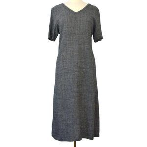 Vintage Eileen Fisher Gray Linen Tweed Shift Shirt Sack Dress Midi Minimal XL
